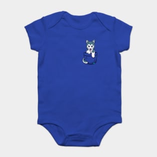 Pocket Cute Siberian Husky Baby Bodysuit